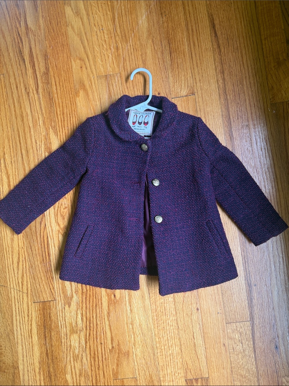 Janie and Jack Purple Tweed Pea Coat with Gold Buttons